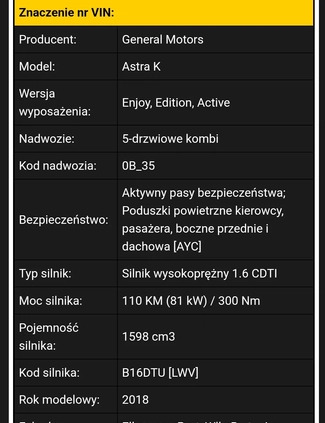 Opel Astra cena 40300 przebieg: 127089, rok produkcji 2018 z Łask małe 529